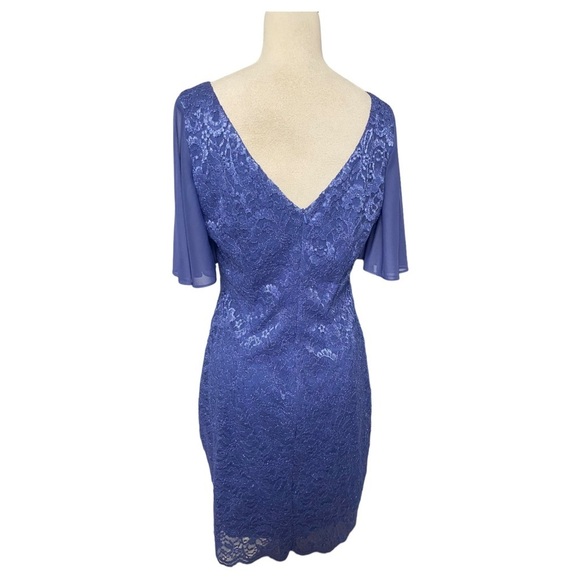 NWOT JESSICA HOWARD BOAT NECK SHORT FLUTTER SLEEVE FLORAL LACE IN PERIWINKLE - Picture 7 of 10